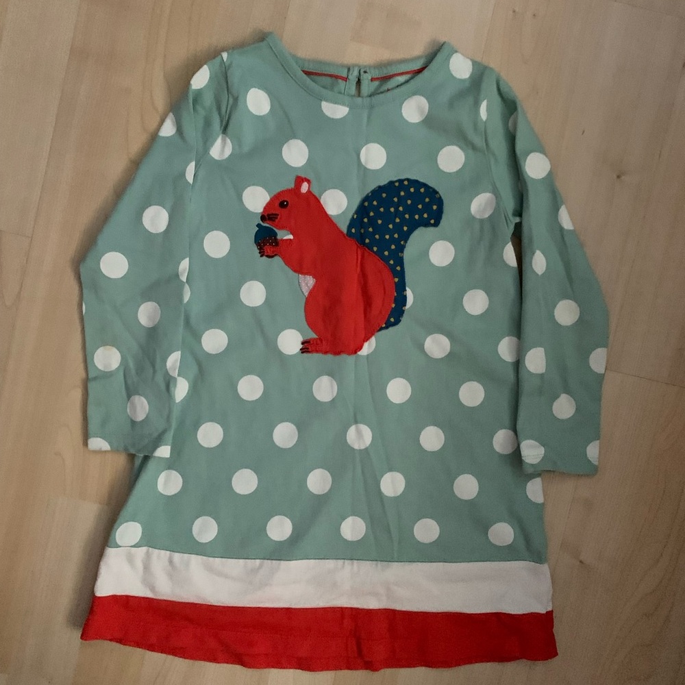 Mini Boden Squirrel Appliqué Cotton Dress 5-6